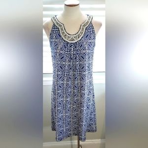 Apt 9 Kouros Blue/White Bejeweled Sccop Neck Sleeveless Dress NWT